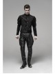 High Collar Front Metal Retro Button Bubble Sleeve Black Stripe Gothic Velvet Short Shirt