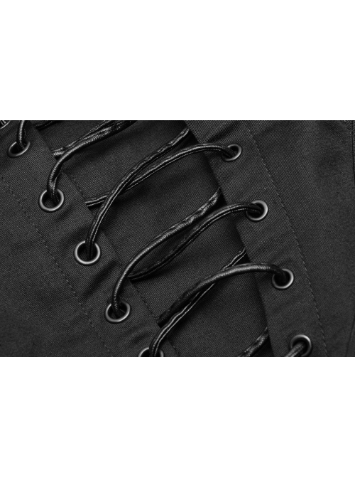 Irregular Collar Back Metal Eyelets Lace-Up Long Sleeve Black Gothic Long Shirt