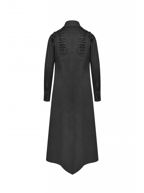 Irregular Collar Back Metal Eyelets Lace-Up Long Sleeve Black Gothic Long Shirt