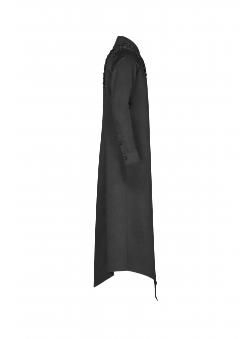Irregular Collar Back Metal Eyelets Lace-Up Long Sleeve Black Gothic Long Shirt