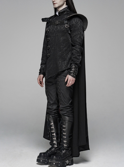 Metal Rivet Strap Leather Armor Black Punk Thin Shuttle Long Cloak