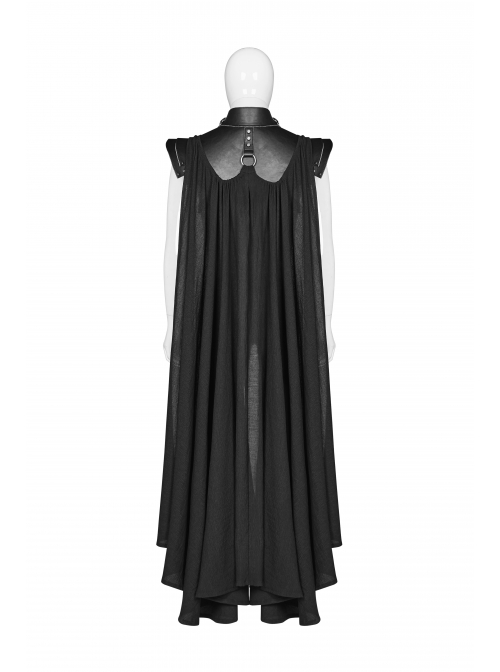 Metal Rivet Strap Leather Armor Black Punk Thin Shuttle Long Cloak