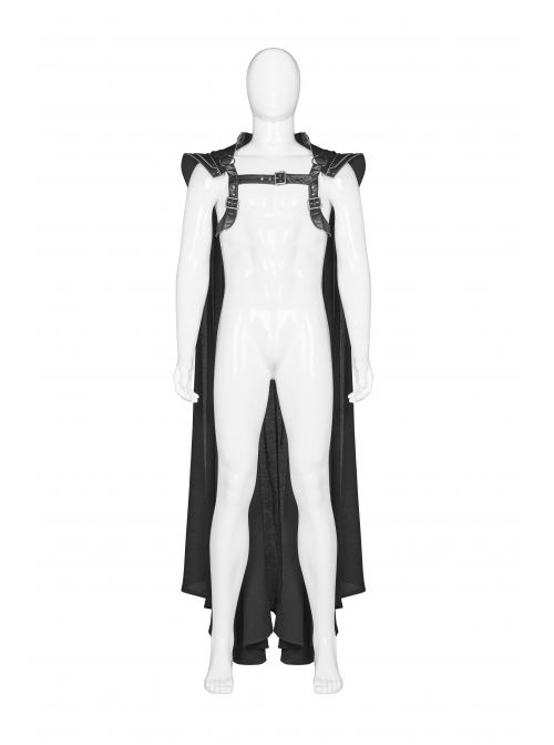 Metal Rivet Strap Leather Armor Black Punk Thin Shuttle Long Cloak