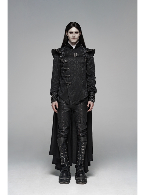 Metal Rivet Strap Leather Armor Black Punk Thin Shuttle Long Cloak