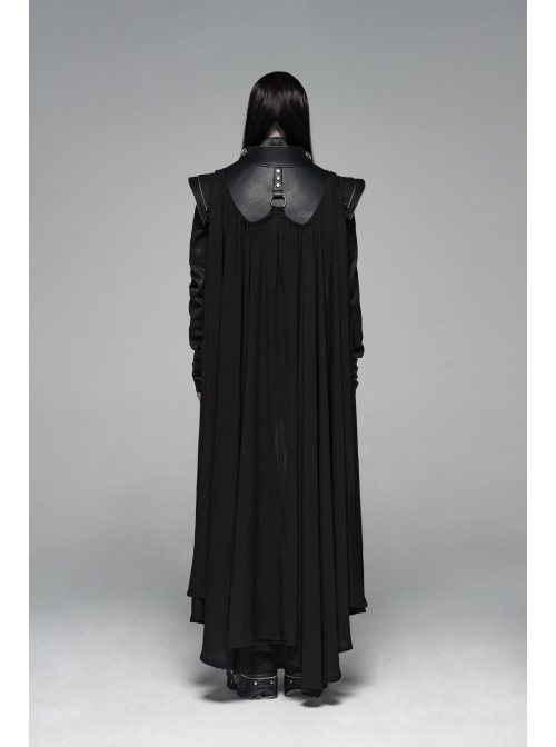 Metal Rivet Strap Leather Armor Black Punk Thin Shuttle Long Cloak
