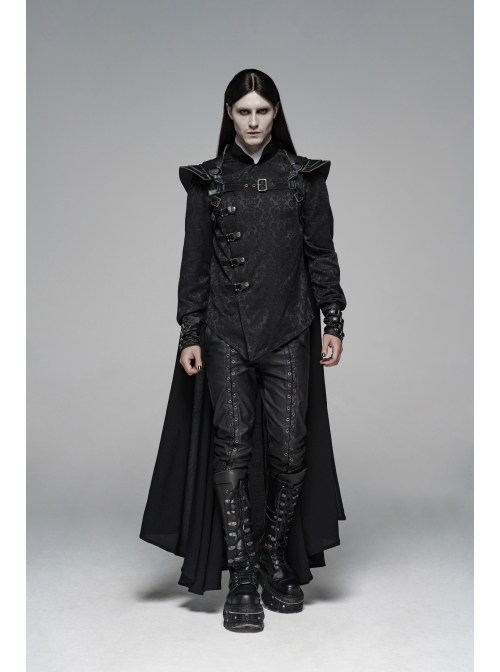 Metal Rivet Strap Leather Armor Black Punk Thin Shuttle Long Cloak