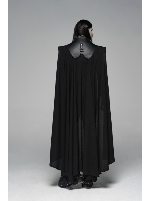 Metal Rivet Strap Leather Armor Black Punk Thin Shuttle Long Cloak