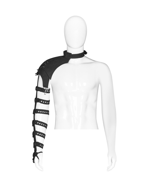 One-Shoulder Metal Rivet Strap Eyelets Lace-Up Black Punk Armlet Shoulder Accessory