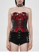 Metal Eyelets Strap Front Chest Zipper Back Waist Lace-Up Red Punk Patent Leather Corset