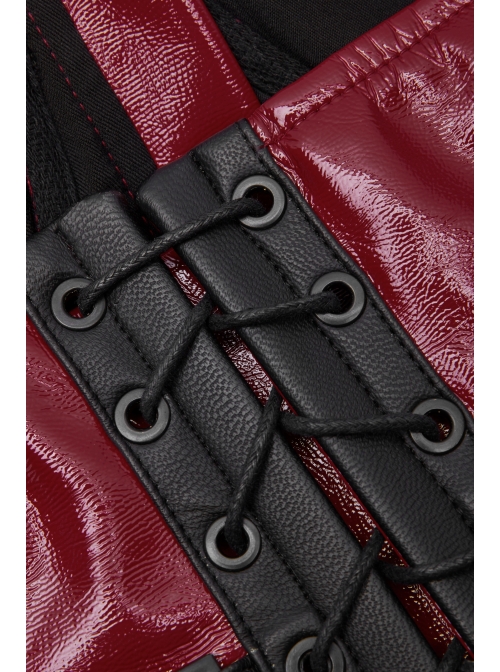 Metal Eyelets Strap Front Chest Zipper Back Waist Lace-Up Red Punk Patent Leather Corset