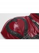 Metal Eyelets Strap Front Chest Zipper Back Waist Lace-Up Red Punk Patent Leather Corset
