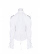 Off-Shoulder Front Chest Hollow-Out Crystal Pendant Flare Sleeve Back Waist Lace-Up White Gothic Chiffon Blouse