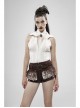 Off-Shoulder Front Chest Hollow-Out Crystal Pendant Flare Sleeve Back Waist Lace-Up White Gothic Chiffon Blouse