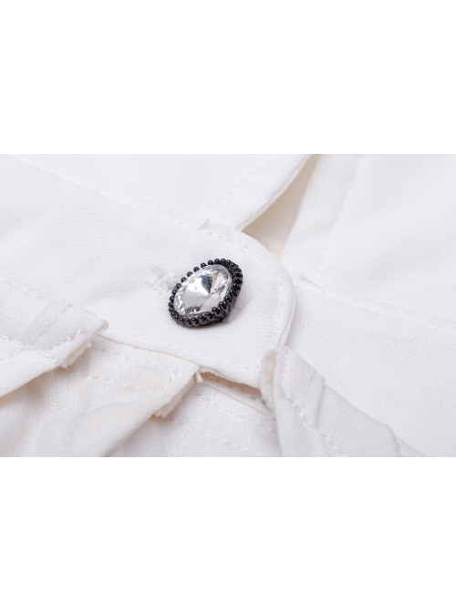 Off-Shoulder Front Chest Hollow-Out Crystal Pendant Flare Sleeve Back Waist Lace-Up White Gothic Chiffon Blouse