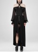Off-Shoulder Front Chest Lace-Up Lantern Sleeve Black Punk Chiffon Halter Long Dress