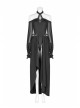 Off-Shoulder Front Chest Lace-Up Lantern Sleeve Black Punk Chiffon Halter Long Dress