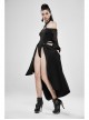 Off-Shoulder Front Chest Lace-Up Lantern Sleeve Black Punk Chiffon Halter Long Dress