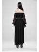 Off-Shoulder Front Chest Lace-Up Lantern Sleeve Black Punk Chiffon Halter Long Dress