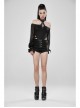 Off-Shoulder Front Chest Lace-Up Lantern Sleeve Black Punk Chiffon Halter Long Dress