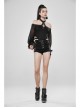 Off-Shoulder Front Chest Lace-Up Lantern Sleeve Black Punk Chiffon Halter Long Dress