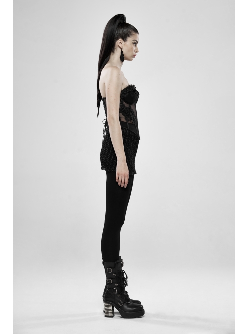 Three-Dimensional Decals Back Waist Lace-Up Black Gothic Embroidery Mesh Corset