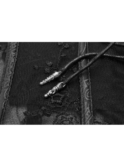 Three-Dimensional Decals Back Waist Lace-Up Black Gothic Embroidery Mesh Corset