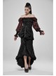 Off-Shoulder Front Chest Frill Lantern Sleeve Back Waist Lace-Up Black And Wine Red Punk Jacquard Retro Chiffon Blouse