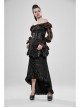 Off-Shoulder Front Chest Frill Lantern Sleeve Back Waist Lace-Up Black And Wine Red Punk Jacquard Retro Chiffon Blouse