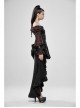 Off-Shoulder Front Chest Frill Lantern Sleeve Back Waist Lace-Up Black And Wine Red Punk Jacquard Retro Chiffon Blouse