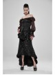 Off-Shoulder Front Chest Frill Lantern Sleeve Back Waist Lace-Up Black And Wine Red Punk Jacquard Retro Chiffon Blouse