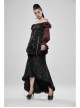 Off-Shoulder Front Chest Frill Lantern Sleeve Back Waist Lace-Up Black And Wine Red Punk Jacquard Retro Chiffon Blouse