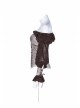 Off-Shoulder Front Chest Frill Lantern Sleeve Back Waist Lace-Up White And Wine Red Punk Jacquard Retro Chiffon Blouse