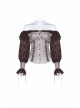Off-Shoulder Front Chest Frill Lantern Sleeve Back Waist Lace-Up White And Wine Red Punk Jacquard Retro Chiffon Blouse