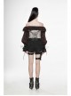 Off-Shoulder Front Chest Frill Lantern Sleeve Back Waist Lace-Up White And Wine Red Punk Jacquard Retro Chiffon Blouse