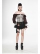 Off-Shoulder Front Chest Frill Lantern Sleeve Back Waist Lace-Up White And Wine Red Punk Jacquard Retro Chiffon Blouse