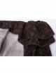 Off-Shoulder Front Chest Frill Lantern Sleeve Back Waist Lace-Up White And Wine Red Punk Jacquard Retro Chiffon Blouse