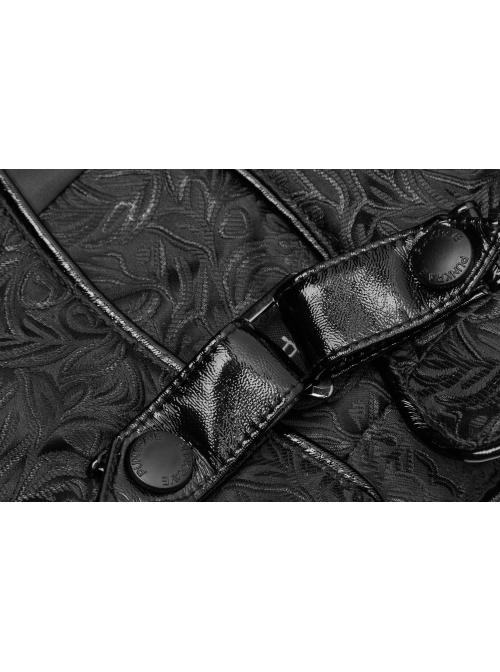 Leather Hasp High Collar Metal Rivet D-Buckle Cuff Black Gothic Jacquard Short Tops