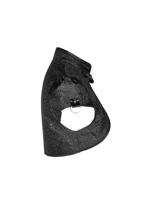 Leather Hasp High Collar Metal Rivet D-Buckle Cuff Black Gothic Jacquard Short Tops