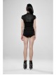 Leather Hasp High Collar Metal Rivet D-Buckle Cuff Black Gothic Jacquard Short Tops