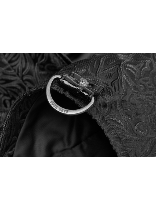 Leather Hasp High Collar Metal Rivet D-Buckle Cuff Black Gothic Jacquard Short Tops