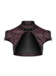 Leather Hasp High Collar Metal Rivet D-Buckle Cuff Wine Red Gothic Jacquard Short Tops