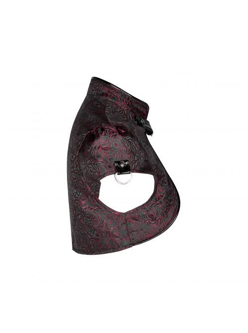 Leather Hasp High Collar Metal Rivet D-Buckle Cuff Wine Red Gothic Jacquard Short Tops