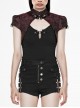 Leather Hasp High Collar Metal Rivet D-Buckle Cuff Wine Red Gothic Jacquard Short Tops