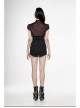Leather Hasp High Collar Metal Rivet D-Buckle Cuff Wine Red Gothic Jacquard Short Tops