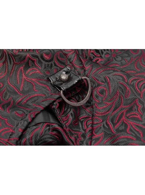 Leather Hasp High Collar Metal Rivet D-Buckle Cuff Wine Red Gothic Jacquard Short Tops