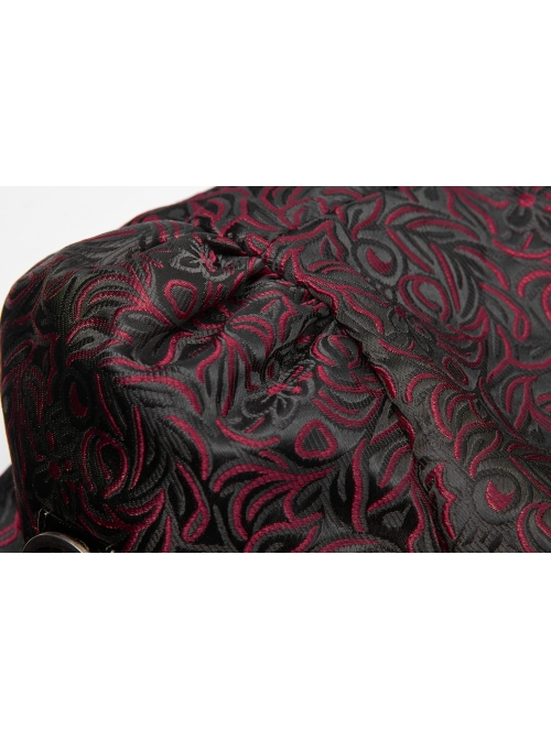 Leather Hasp High Collar Metal Rivet D-Buckle Cuff Wine Red Gothic Jacquard Short Tops