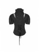 Stand-Up Collar Front Chest Frill Bubble Sleeve Shoulder Hollow-Out Strap Back Waist Lace-Up Black Gothic Light Jacquard Blouse