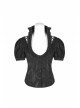 Stand-Up Collar Front Chest Frill Bubble Sleeve Shoulder Hollow-Out Strap Back Waist Lace-Up Black Gothic Light Jacquard Blouse
