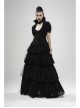 Stand-Up Collar Front Chest Frill Bubble Sleeve Shoulder Hollow-Out Strap Back Waist Lace-Up Black Gothic Light Jacquard Blouse