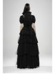 Stand-Up Collar Front Chest Frill Bubble Sleeve Shoulder Hollow-Out Strap Back Waist Lace-Up Black Gothic Light Jacquard Blouse